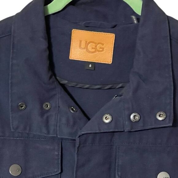 UGG Mens Size Small NEW Cohen Waxed Cotton Zip Button Front Jacket Navy Blue - Picture 8 of 12